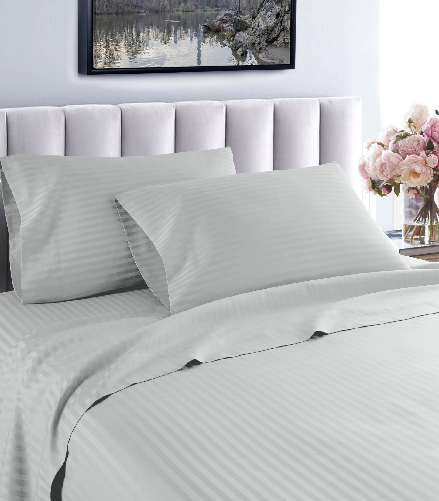 1000 thread count Egyptian cotton striped sheet set silver