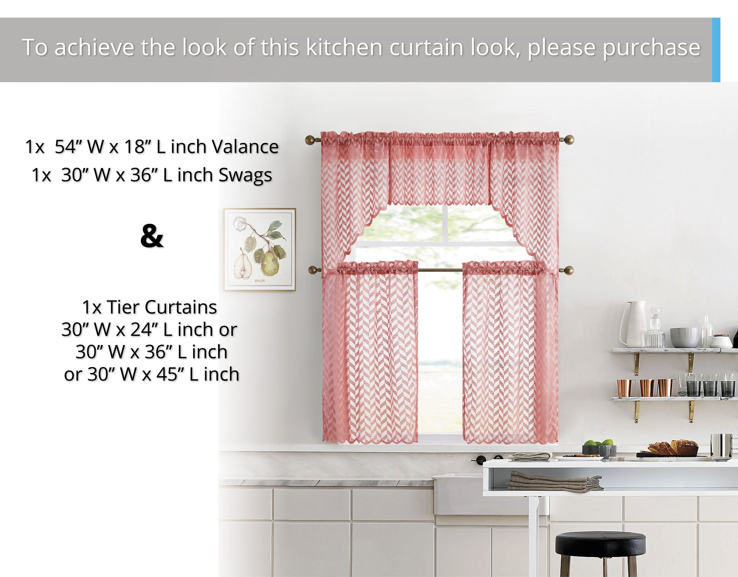 Herringbone Lace Sheer Rod Pocket Cafe Tiers