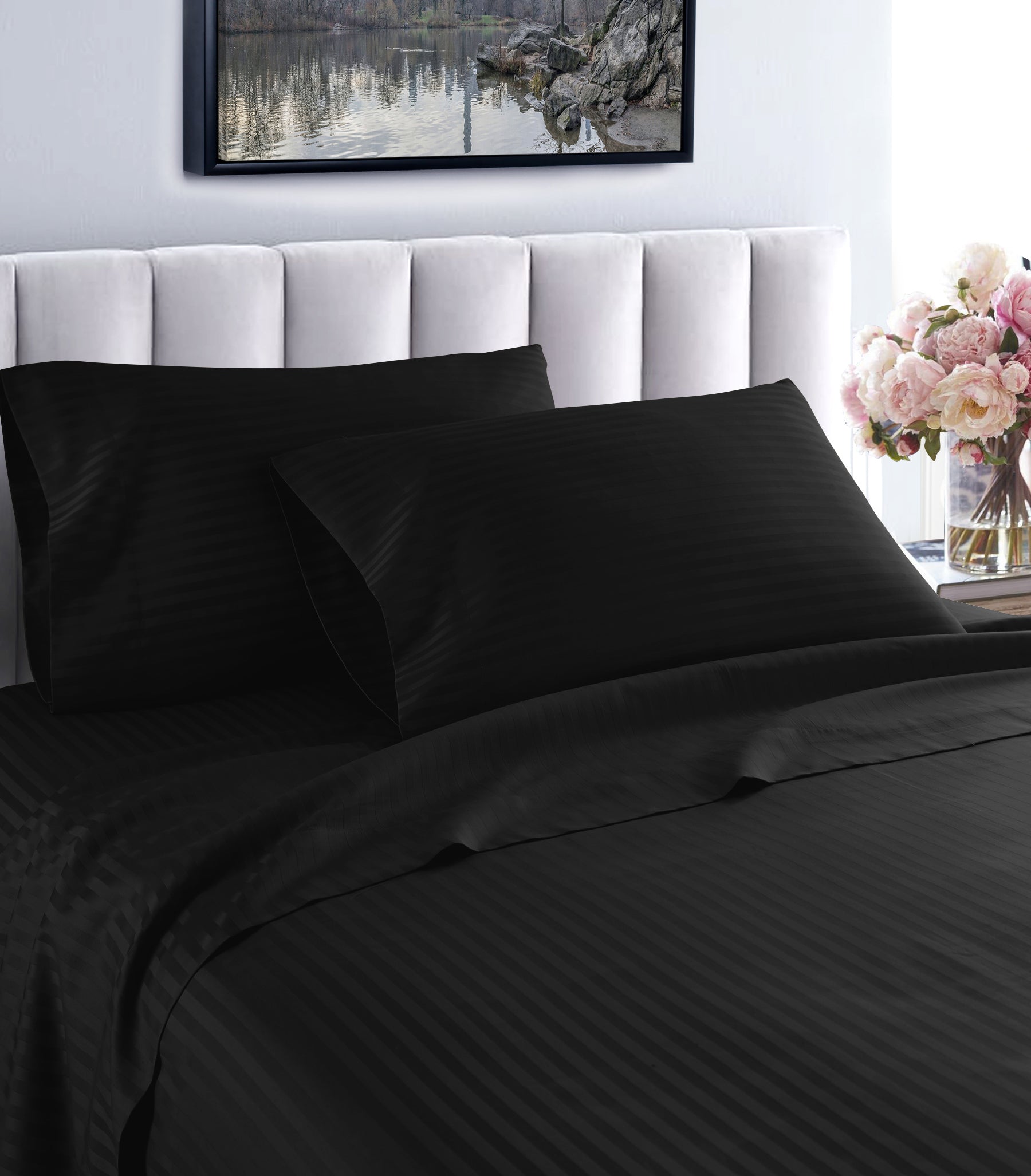 1000 thread count Egyptian cotton striped sheet set black