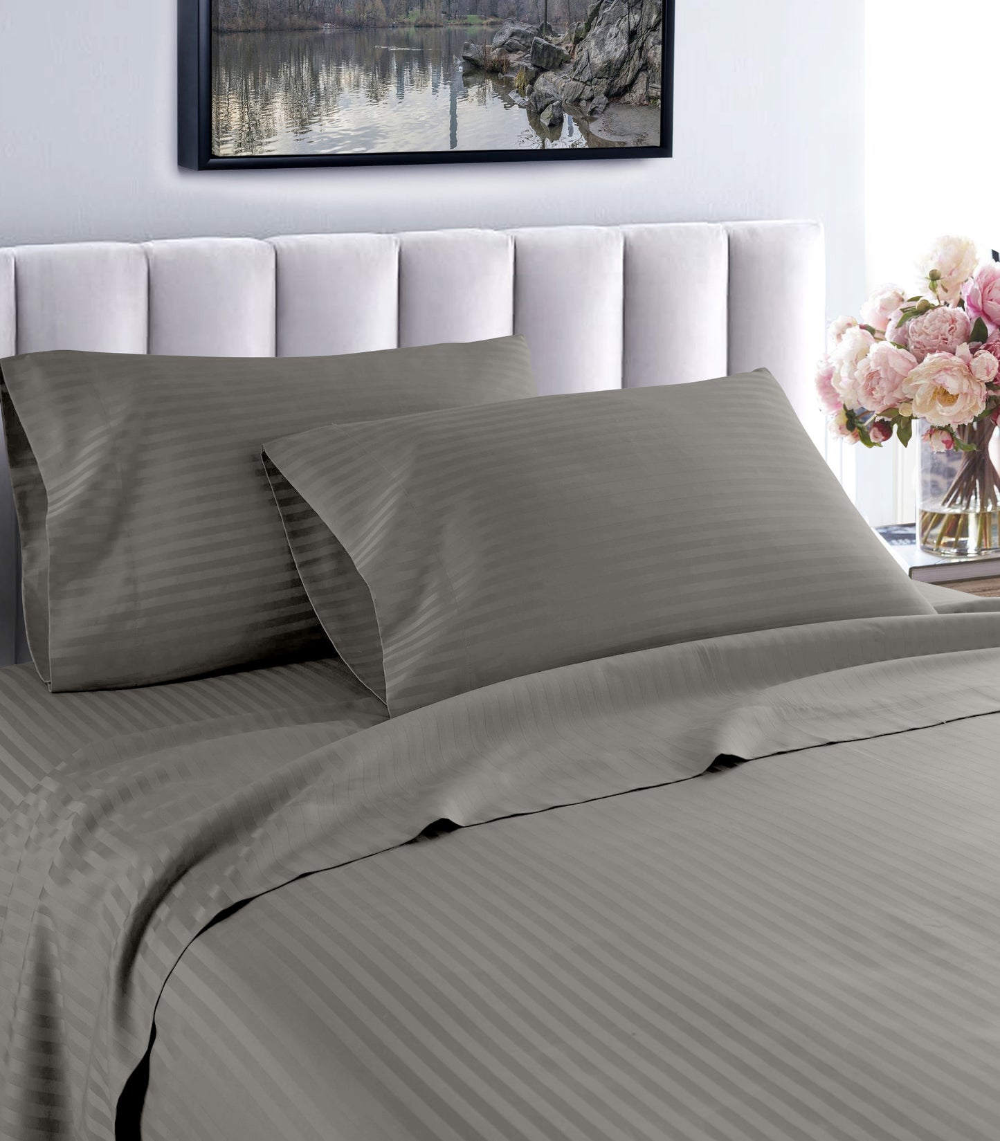 1000 thread count Egyptian cotton striped sheet set gray