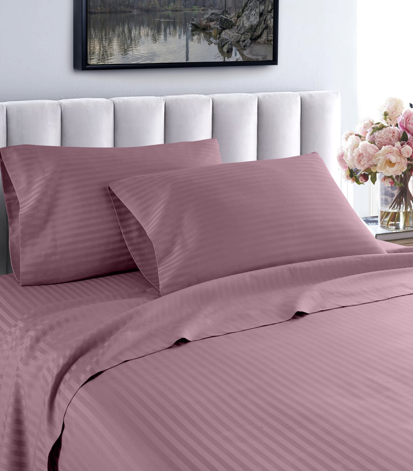 1000 thread count Egyptian cotton striped sheet set purple