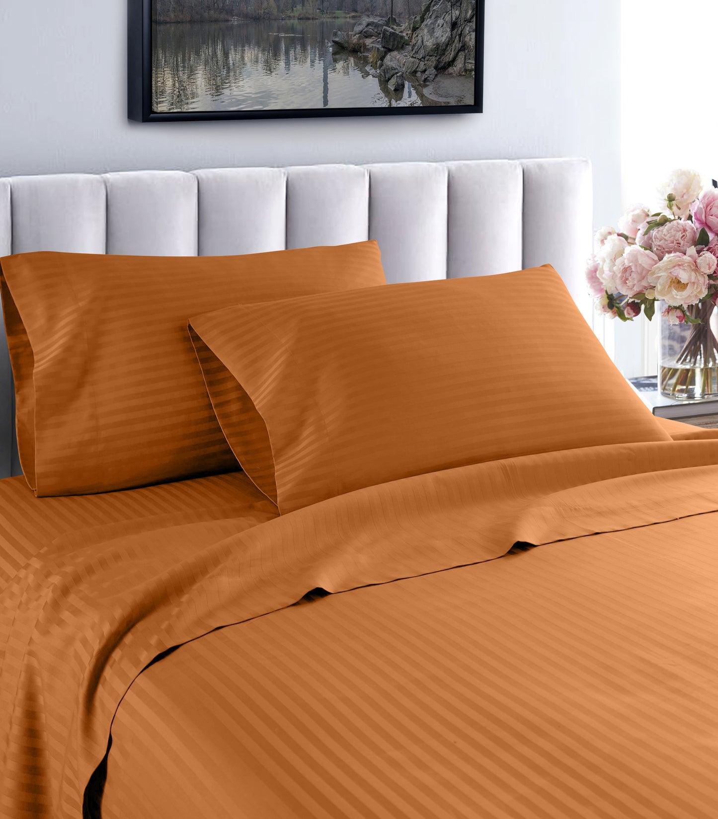 1000 thread count Egyptian cotton striped sheet set spice