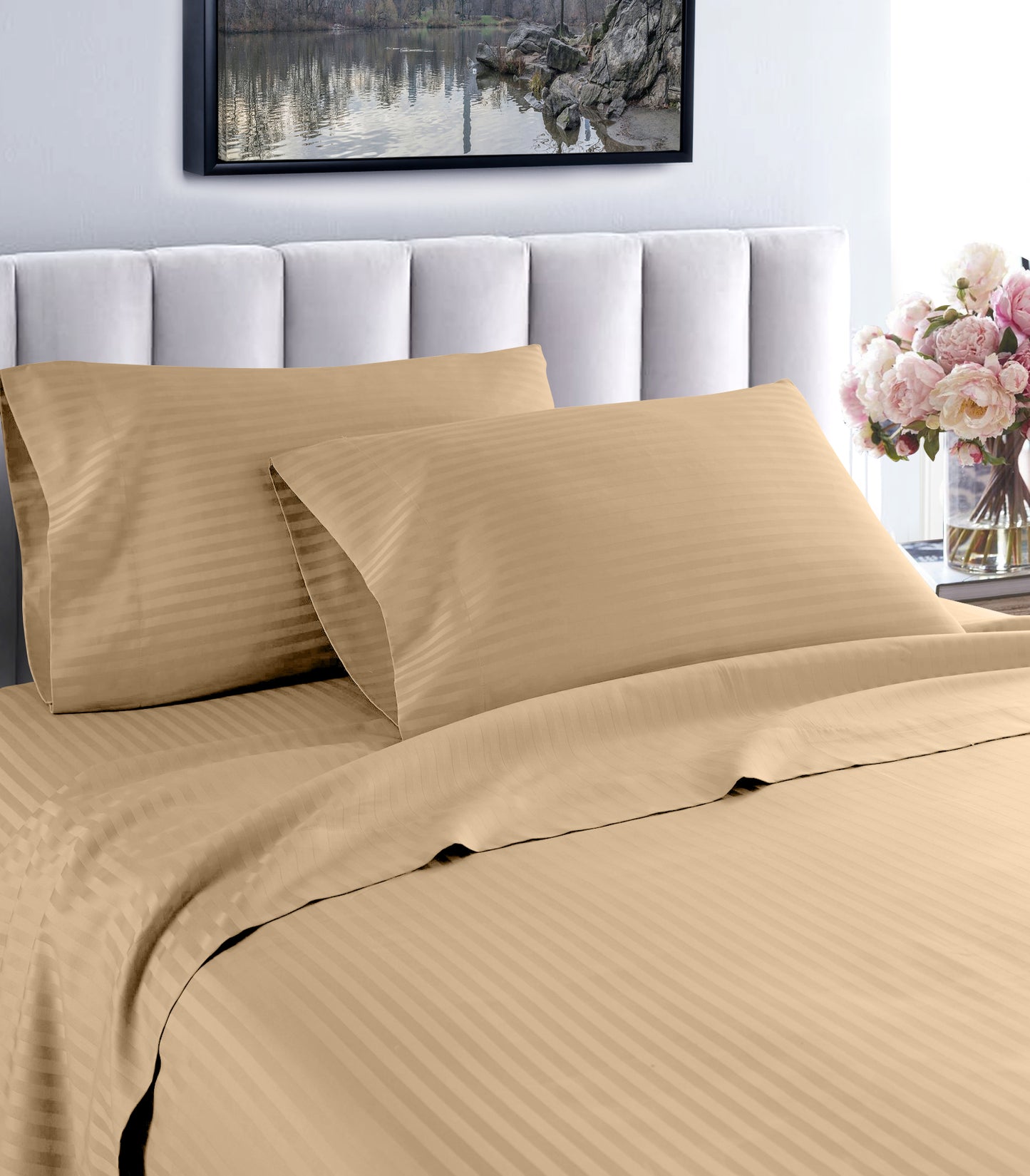 Life Style 1200 Thread Count Hotel Stripe Cotton Sheets – Deep Pocket Luxury Bed Set