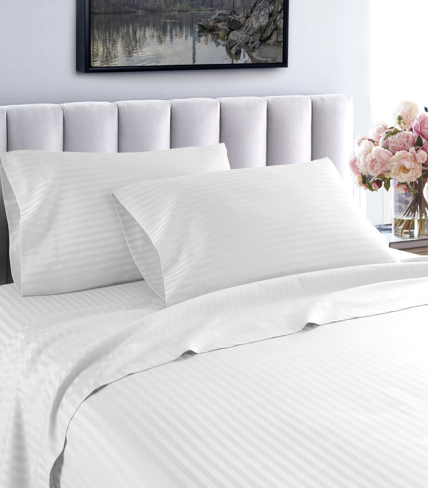 1000 thread count Egyptian cotton striped sheet set white