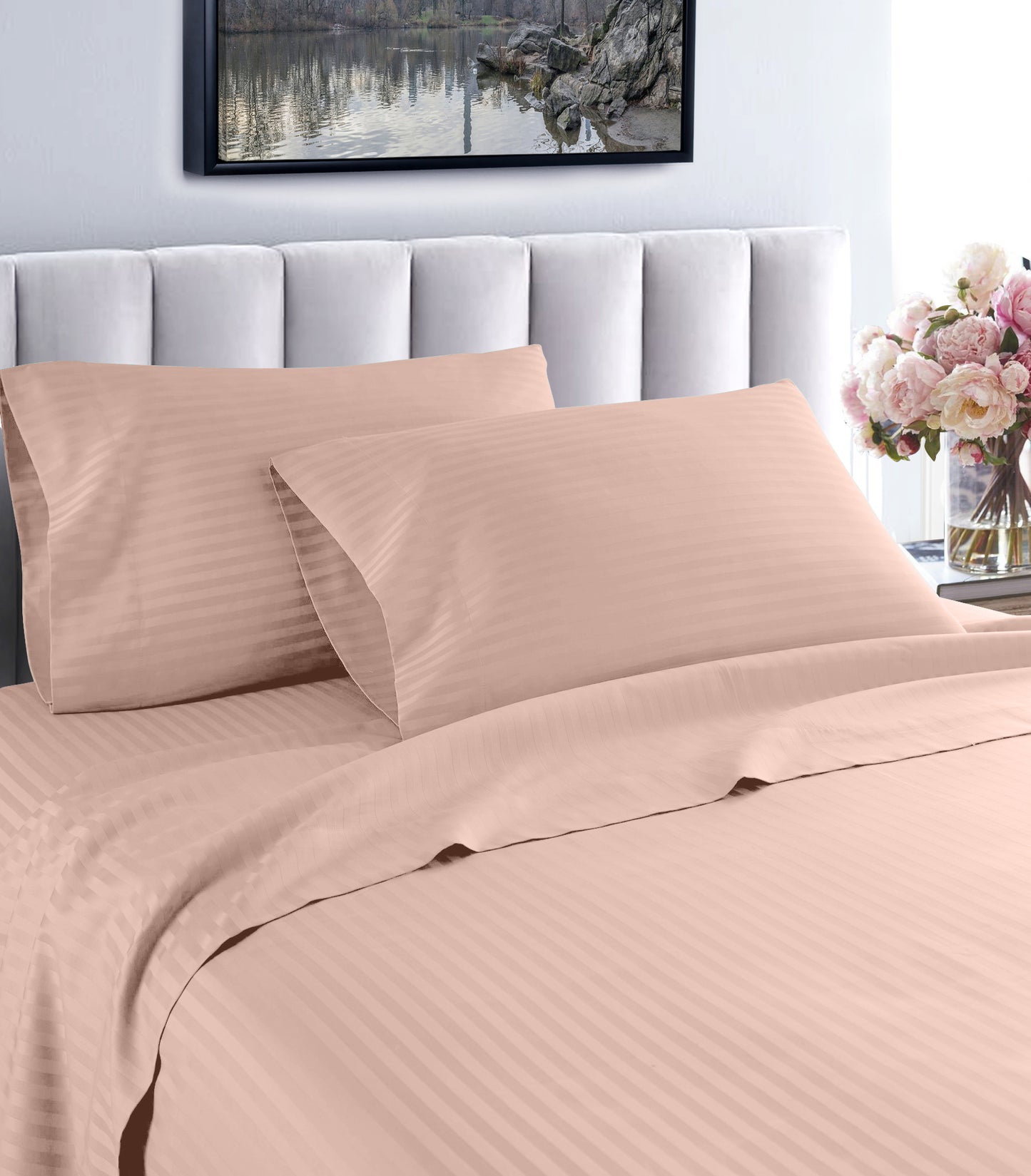 Life Style 1200 Thread Count Hotel Stripe Cotton Sheets – Deep Pocket Luxury Bed Set