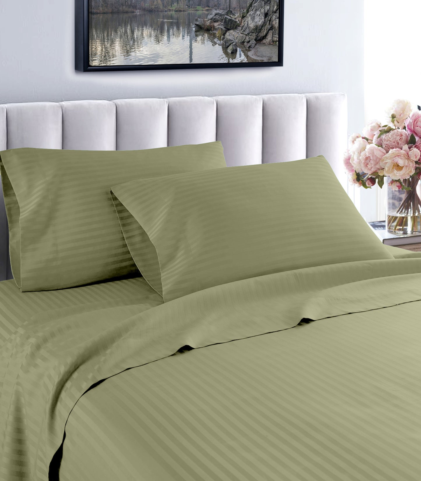 Life Style 1200 Thread Count Hotel Stripe Cotton Sheets – Deep Pocket Luxury Bed Set