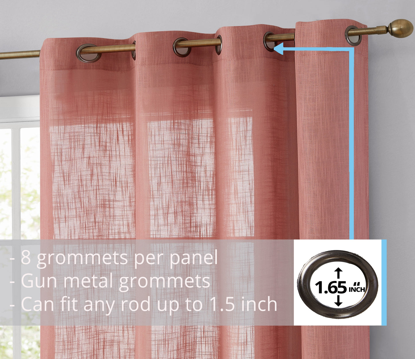 Privacy Faux Linen Textured Semi Sheer Curtain Panels