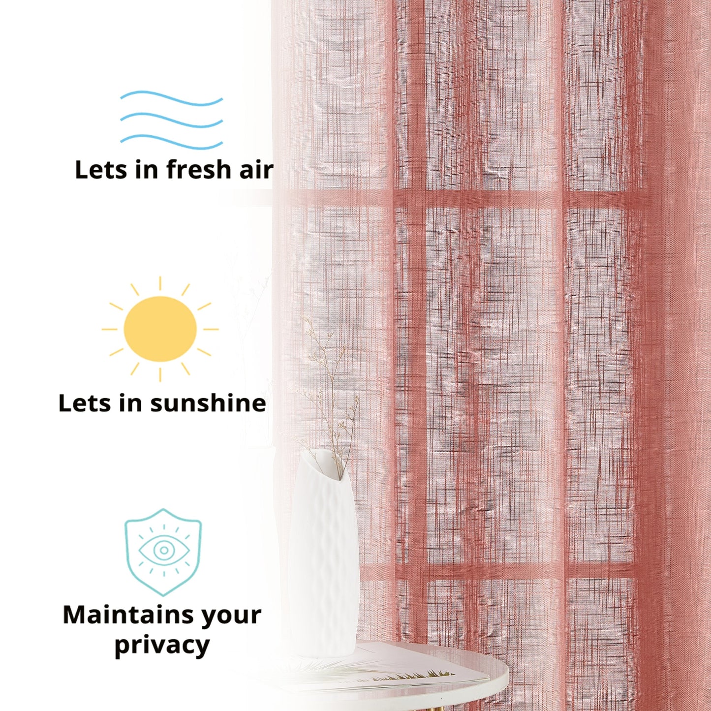 Privacy Faux Linen Textured Semi Sheer Curtain Panels