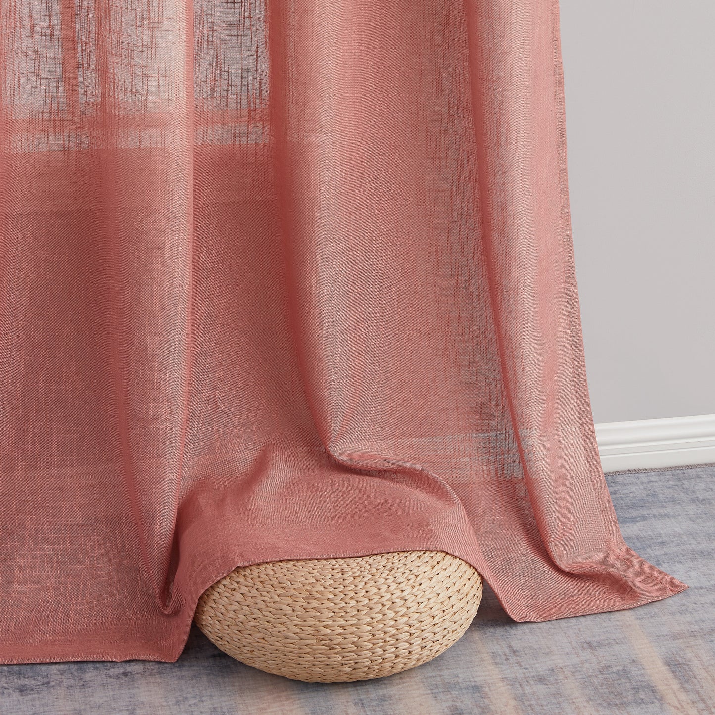 Privacy Faux Linen Textured Semi Sheer Curtain Panels