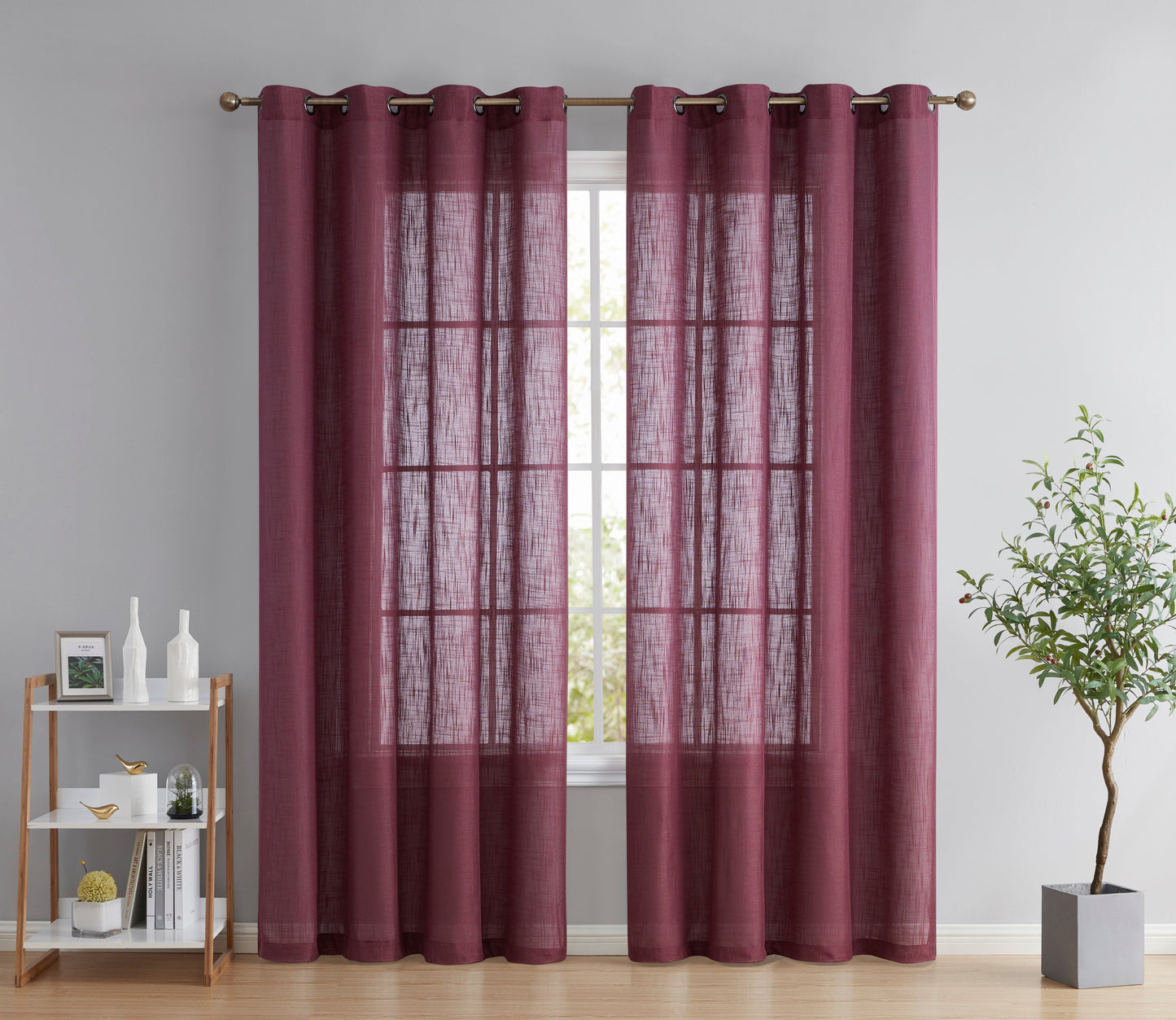Privacy Faux Linen Textured Semi Sheer Curtain Panels