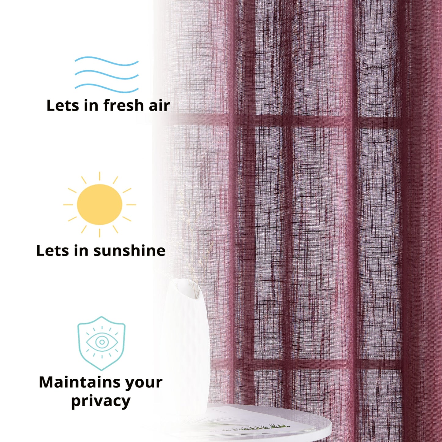 Privacy Faux Linen Textured Semi Sheer Curtain Panels