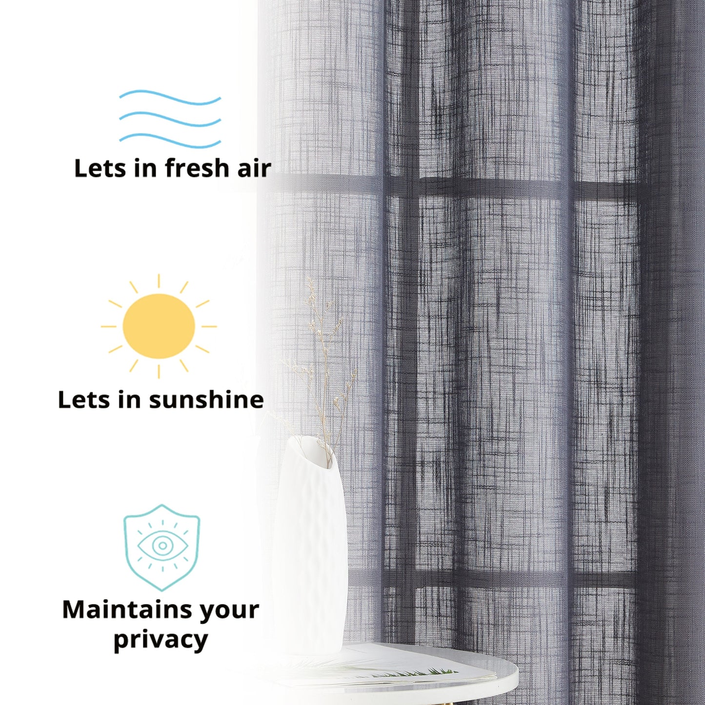 Privacy Faux Linen Textured Semi Sheer Curtain Panels