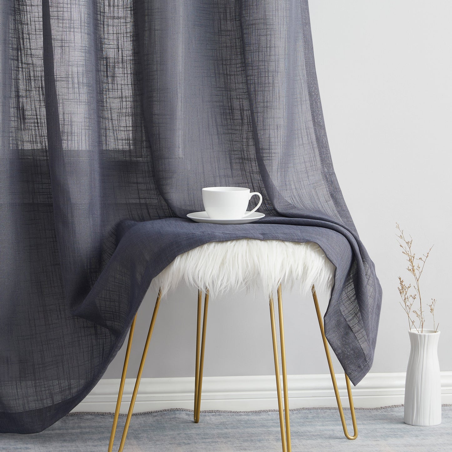 Privacy Faux Linen Textured Semi Sheer Curtain Panels