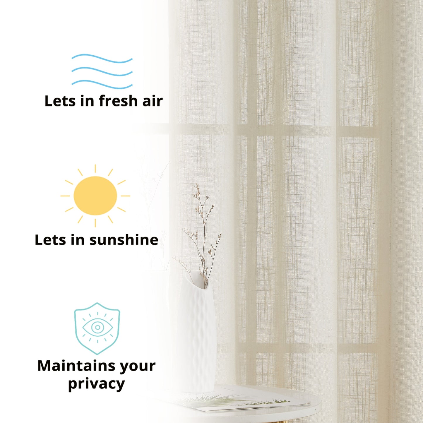 Privacy Faux Linen Textured Semi Sheer Curtain Panels