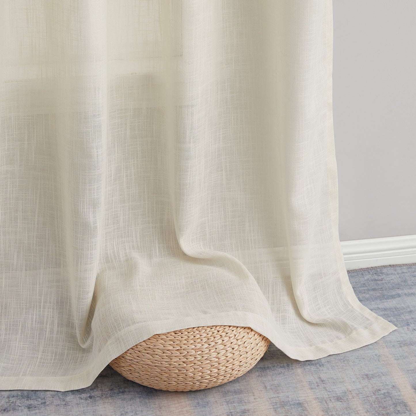 Privacy Faux Linen Textured Semi Sheer Curtain Panels