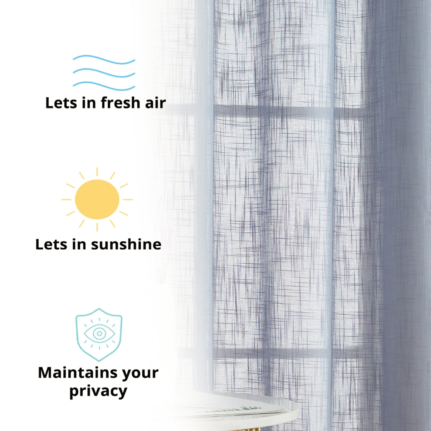 Privacy Faux Linen Textured Semi Sheer Curtain Panels