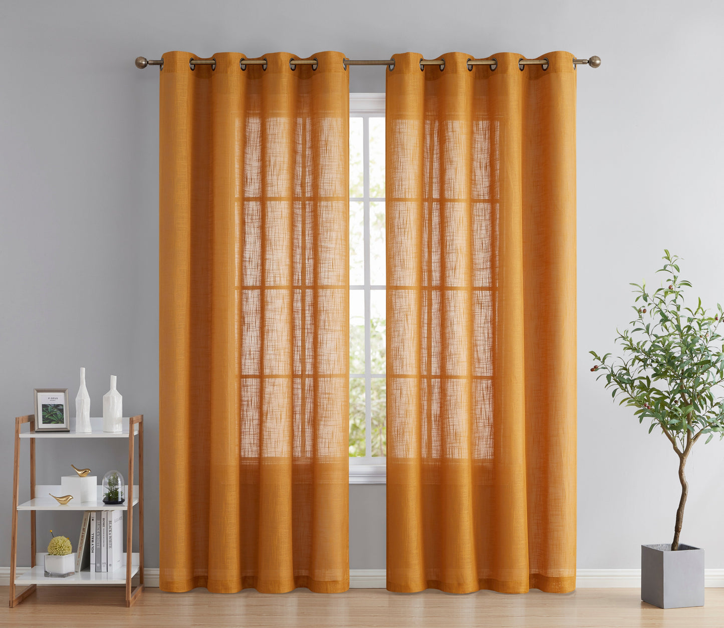 Privacy Faux Linen Textured Semi Sheer Curtain Panels