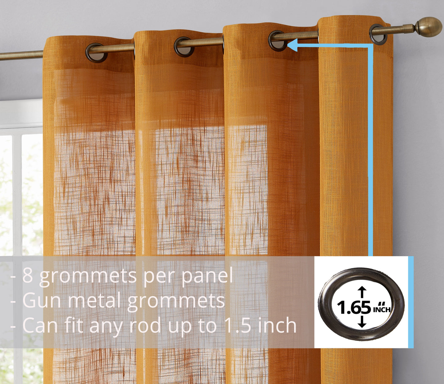 Privacy Faux Linen Textured Semi Sheer Curtain Panels