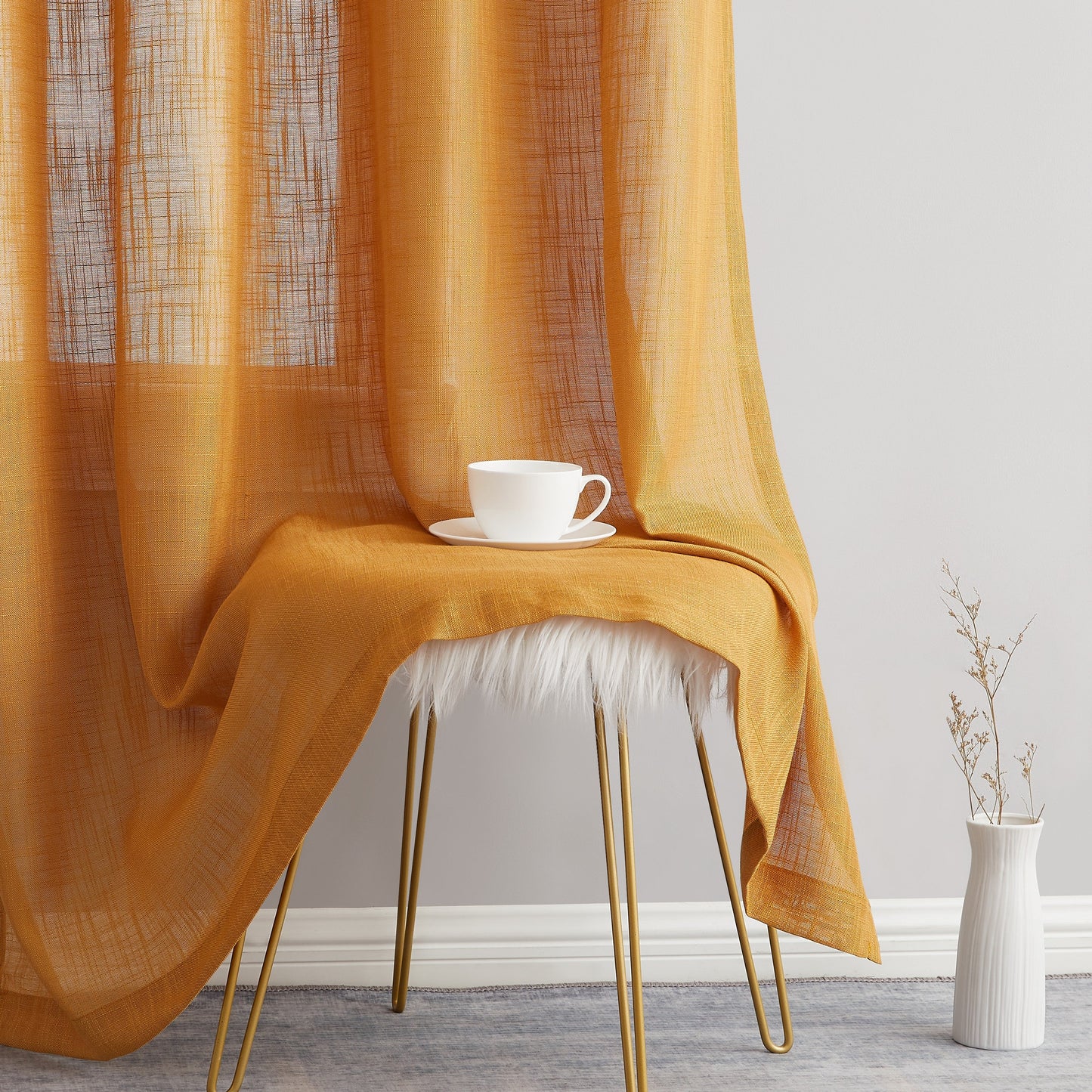 Privacy Faux Linen Textured Semi Sheer Curtain Panels