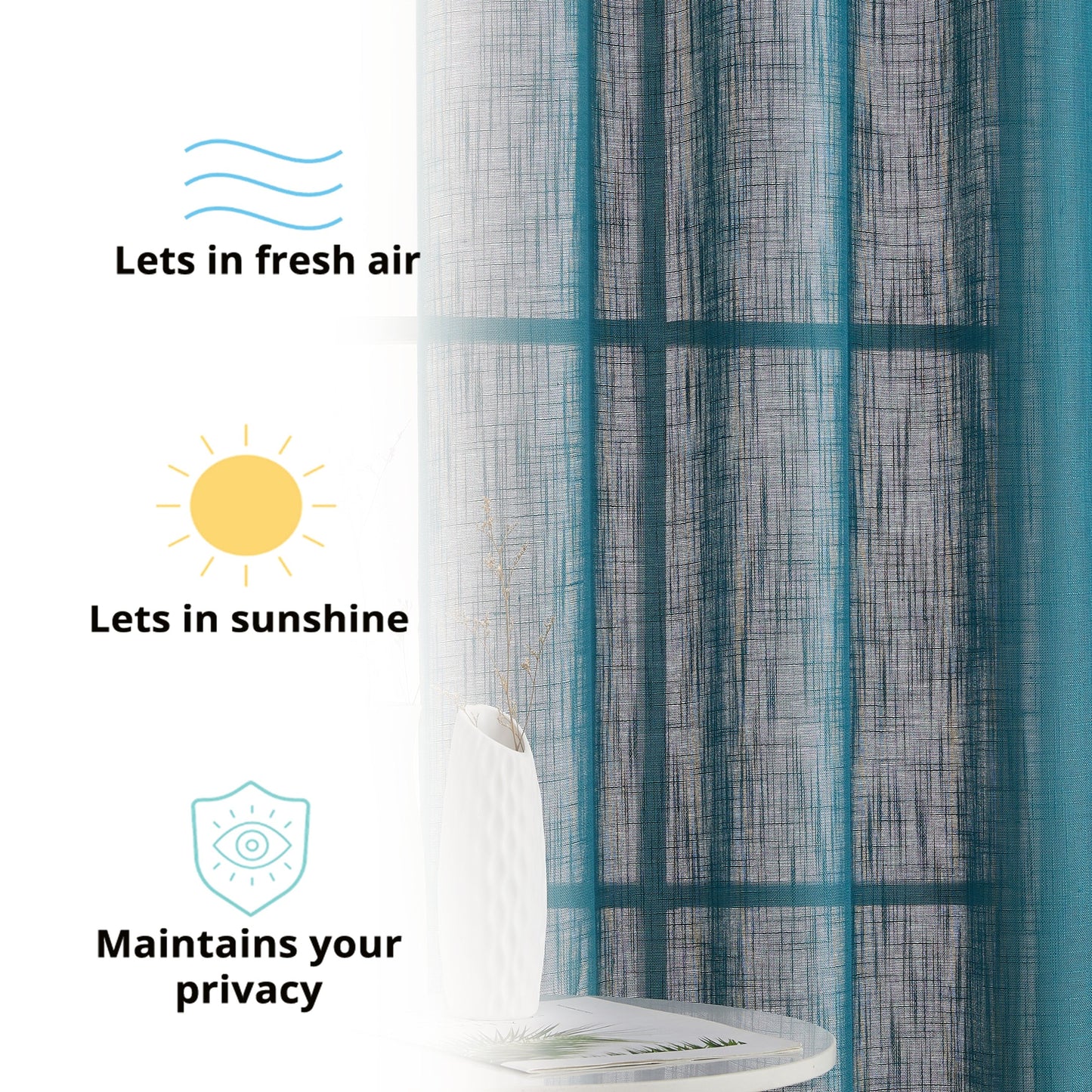 Privacy Faux Linen Textured Semi Sheer Curtain Panels