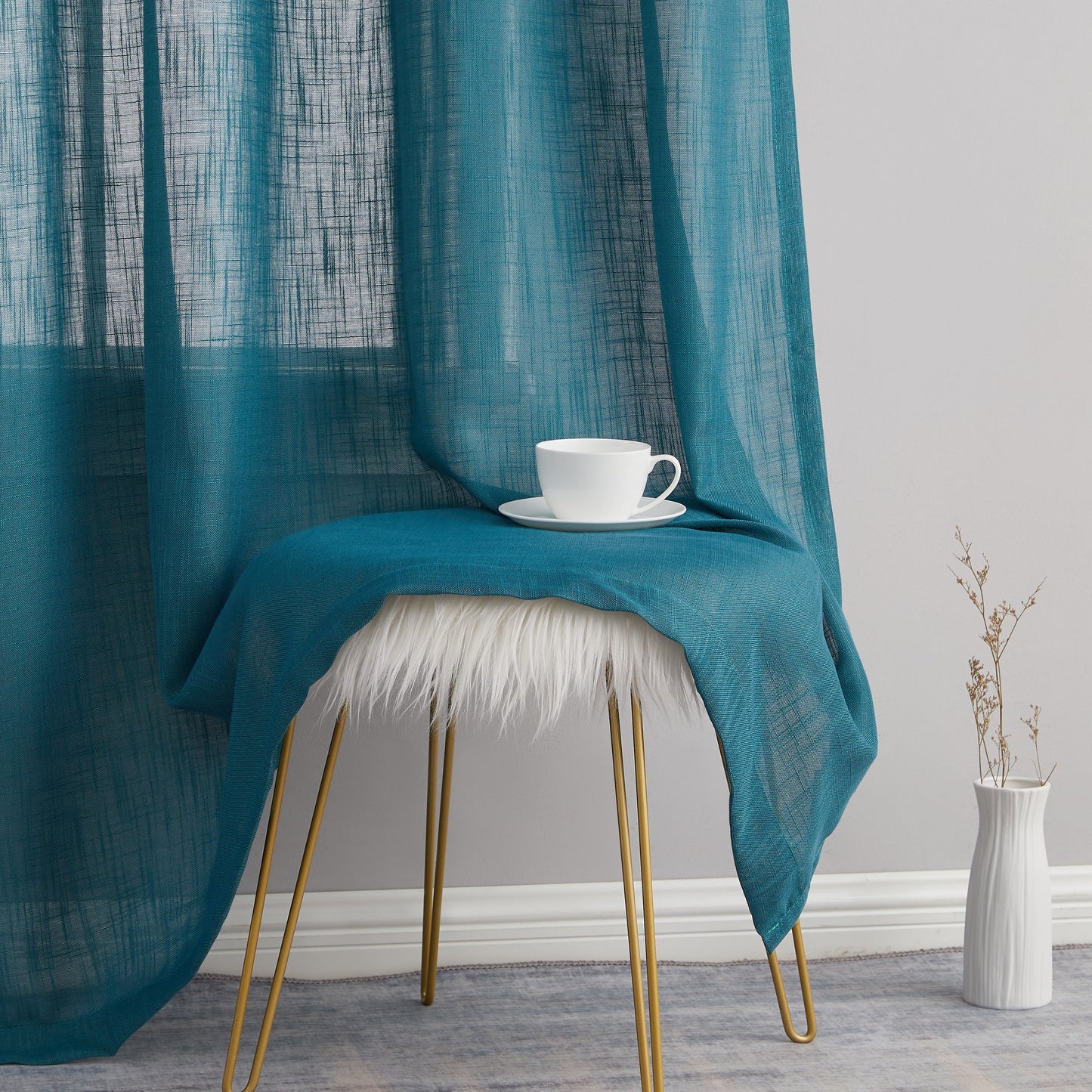 Privacy Faux Linen Textured Semi Sheer Curtain Panels