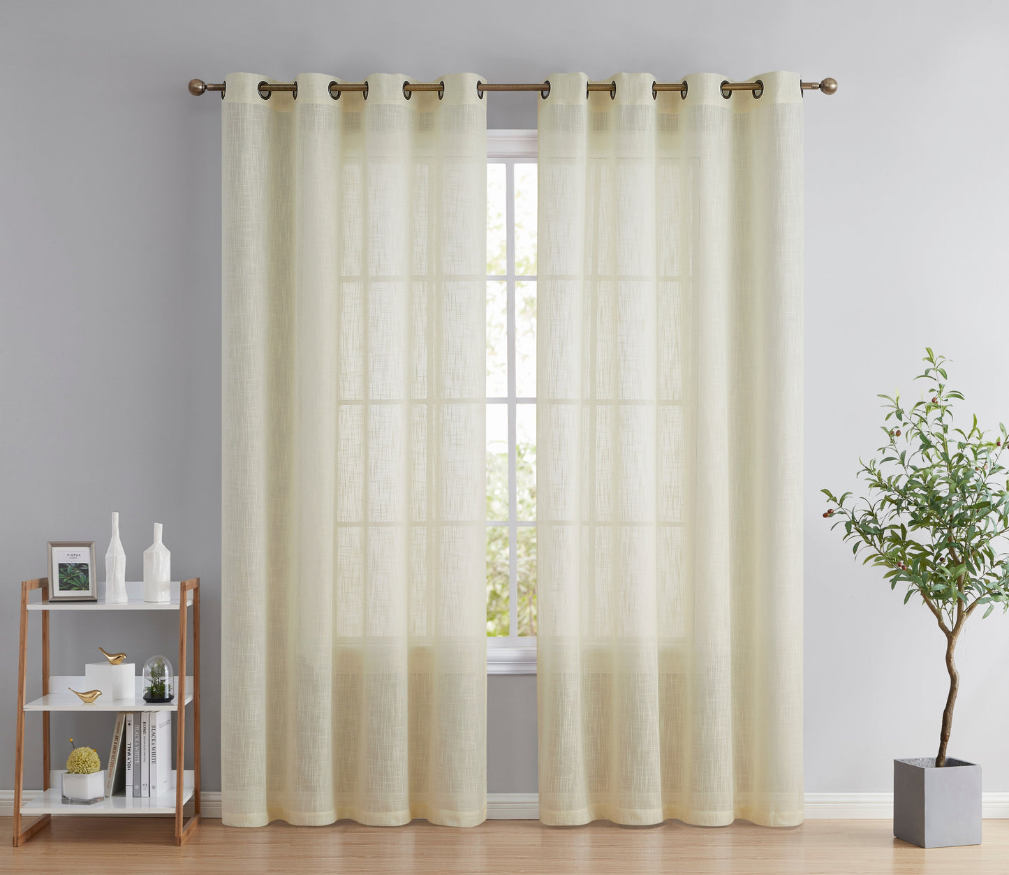 Privacy Faux Linen Textured Semi Sheer Curtain Panels