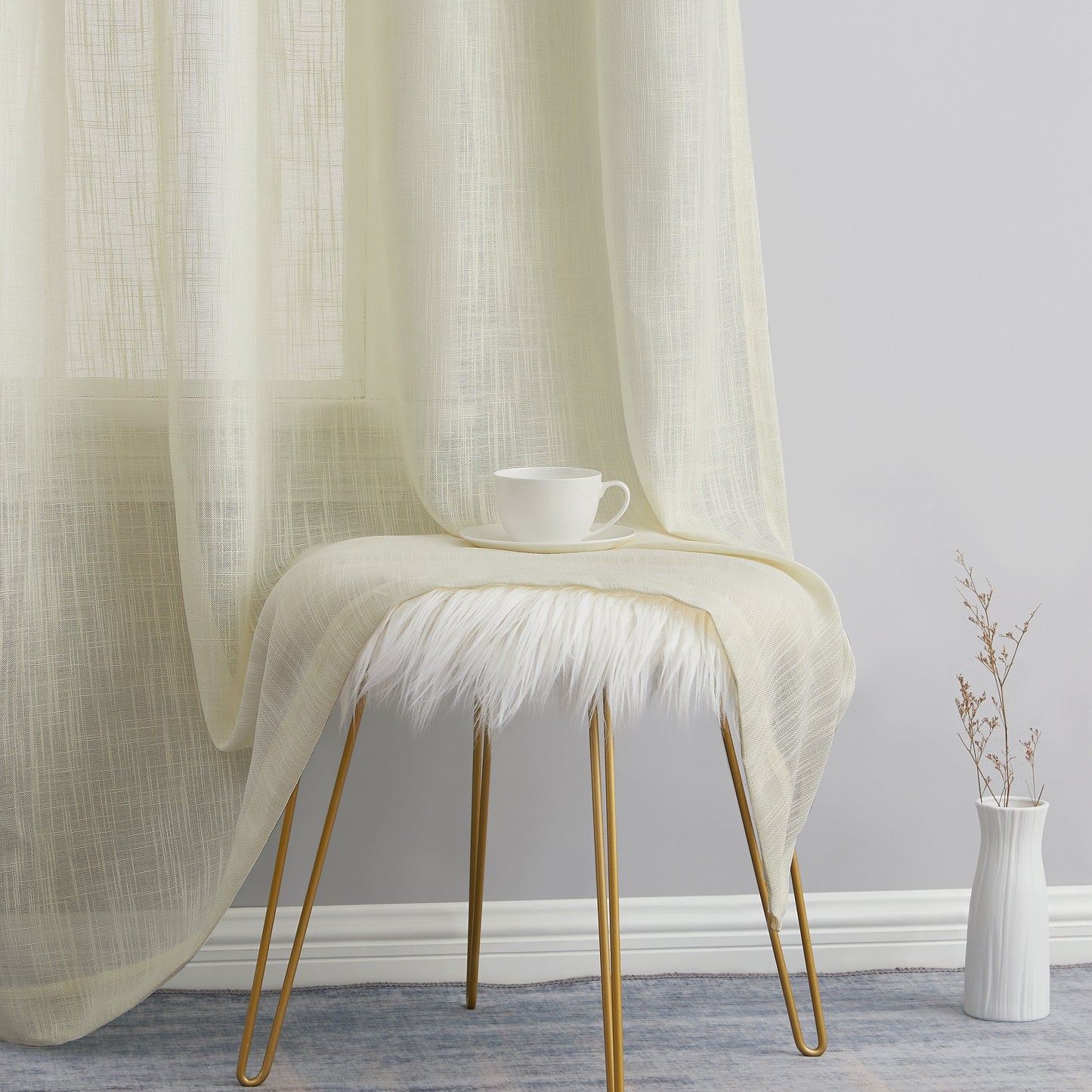 Privacy Faux Linen Textured Semi Sheer Curtain Panels