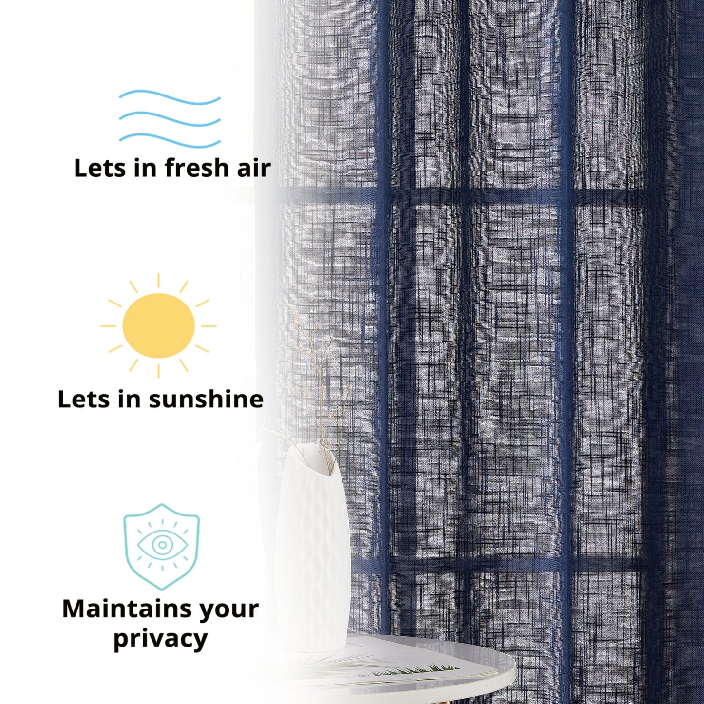 Privacy Faux Linen Textured Semi Sheer Curtain Panels
