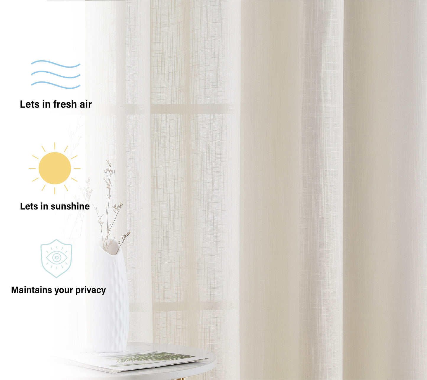 Privacy Faux Linen Textured Semi Sheer Curtain Panels