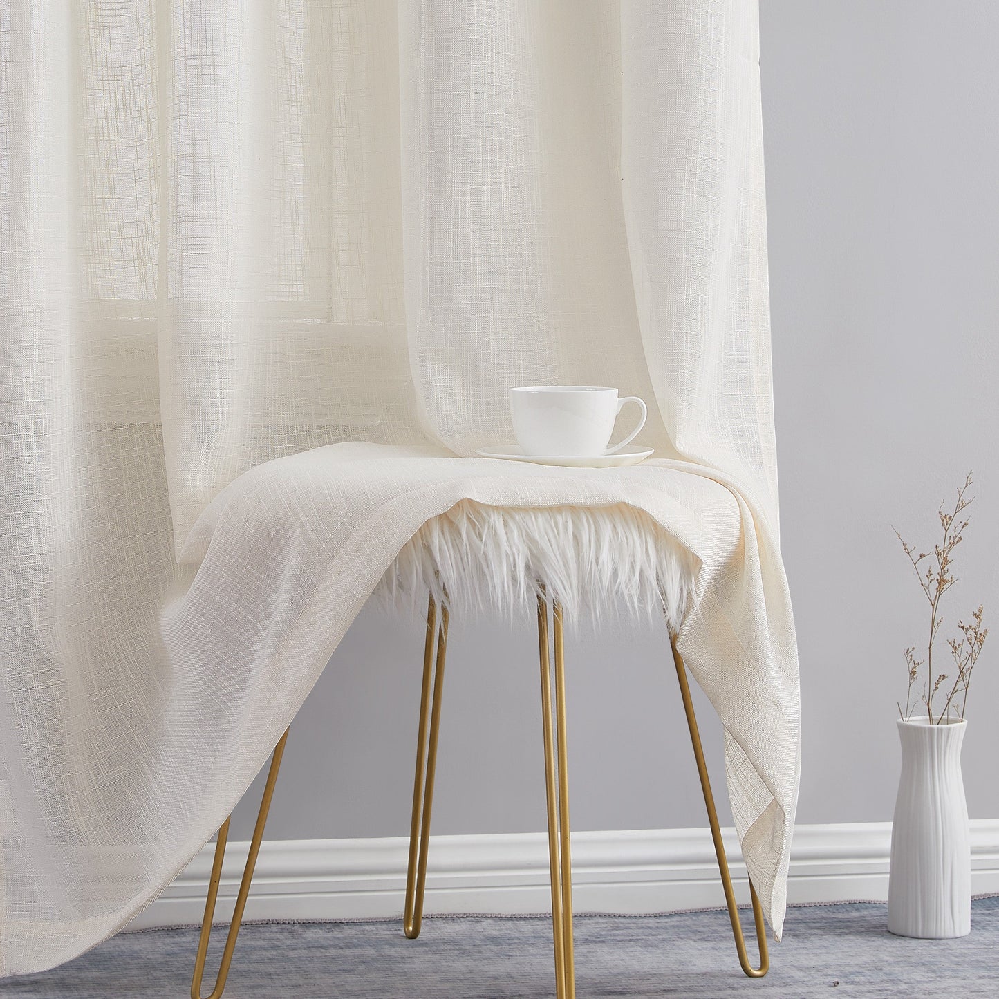 Privacy Faux Linen Textured Semi Sheer Curtain Panels