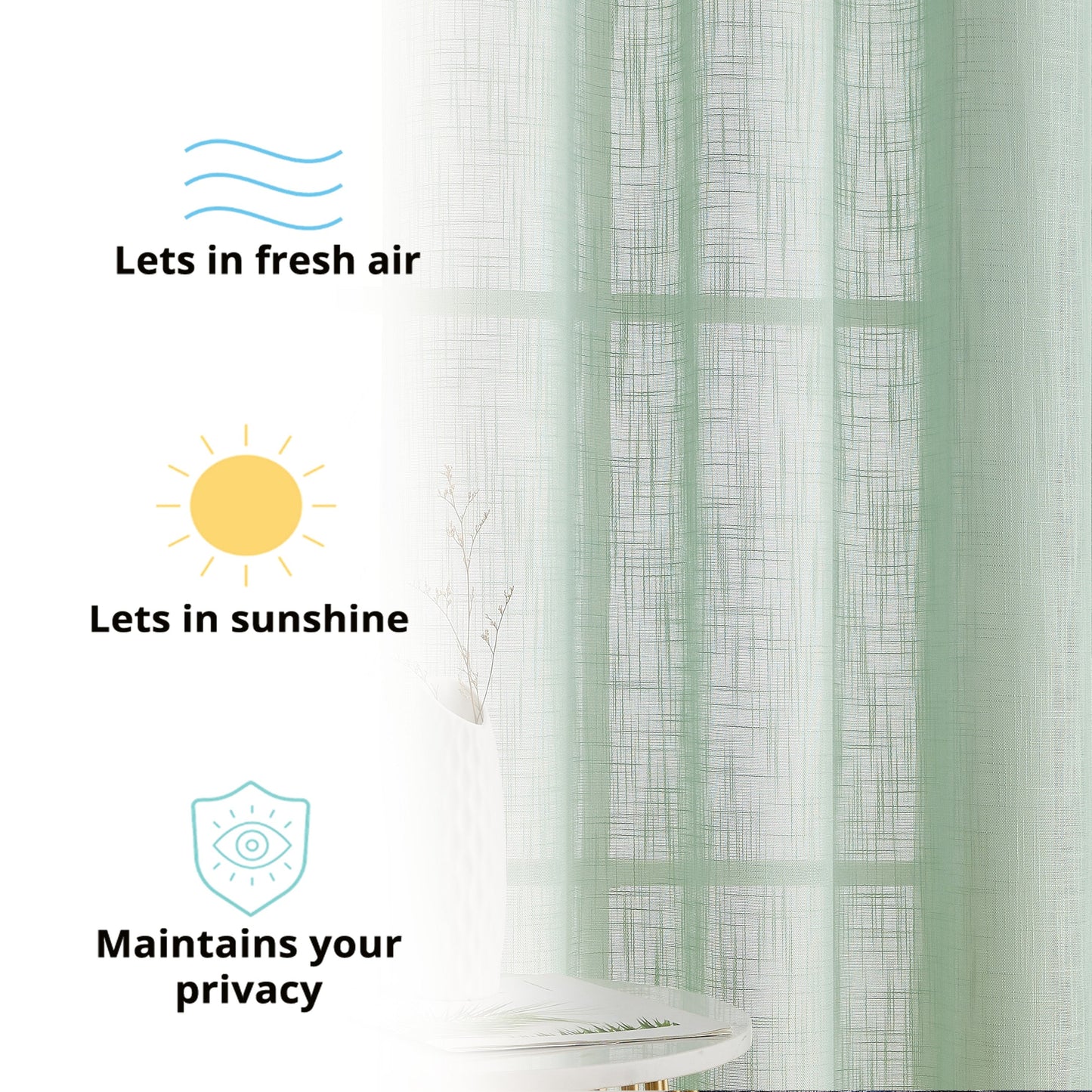 Privacy Faux Linen Textured Semi Sheer Curtain Panels