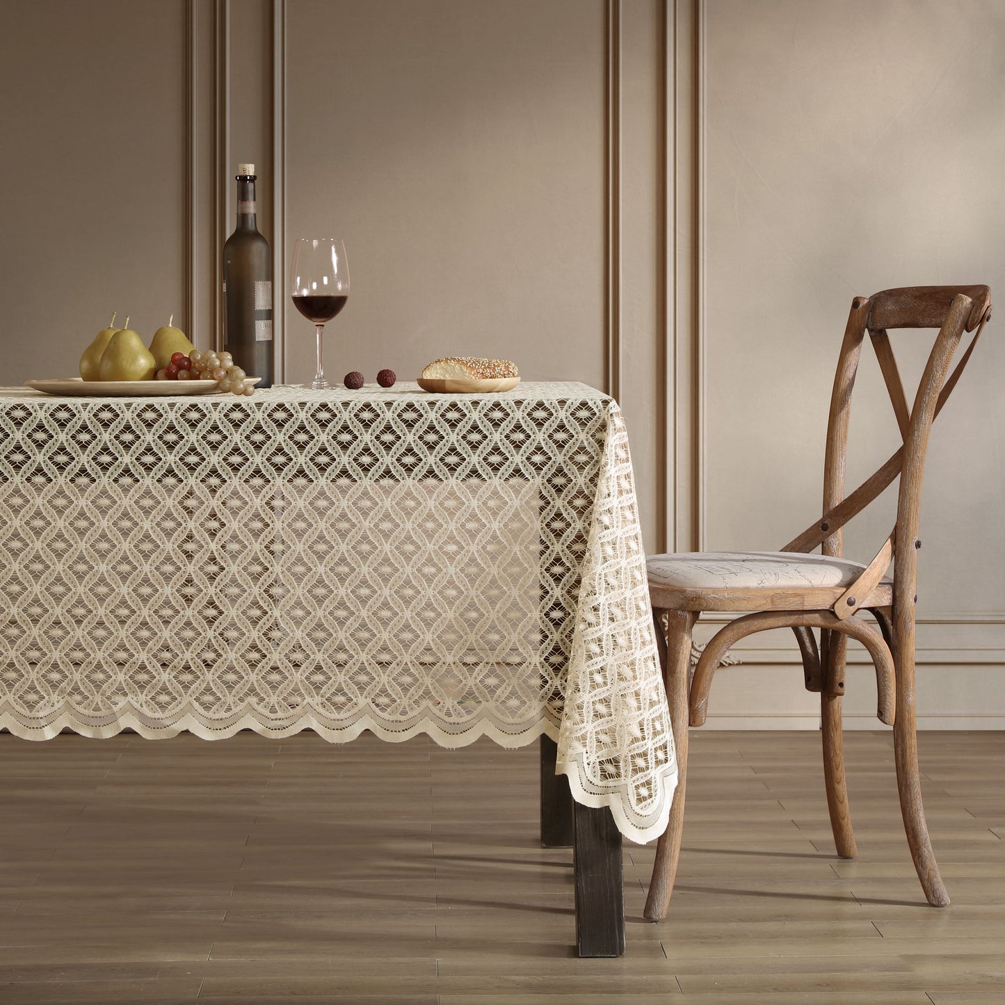 Alona Lace Round Fabric Tablecloth