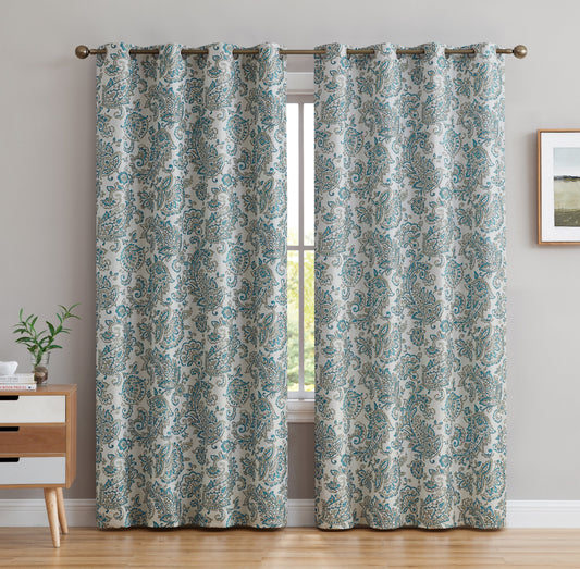 Amalfi Paisley Floral 100% Blackout Grommet Curtain Panels