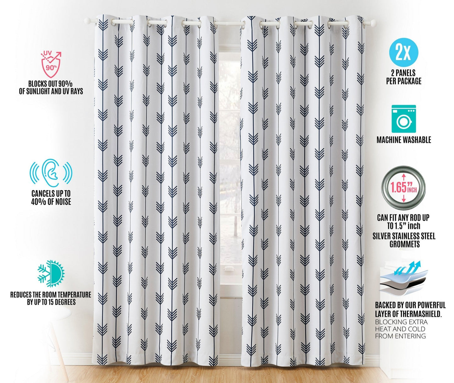 Arrow Print Room Darkening Grommet Curtain Panels