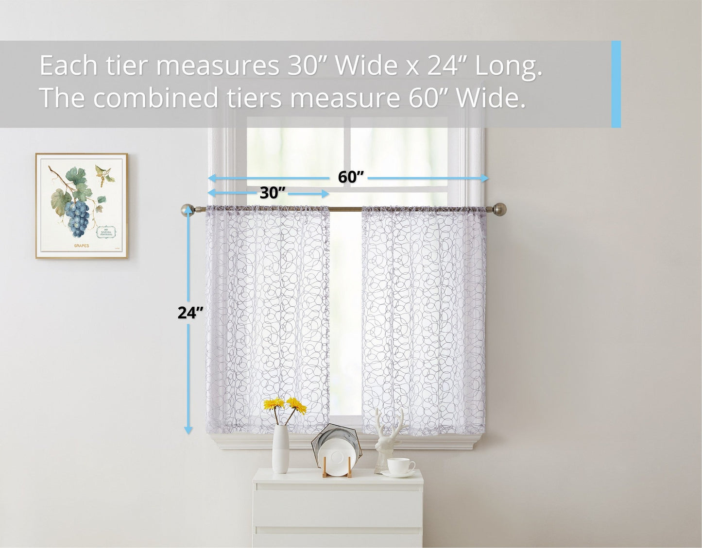 Audrey Embroidered Sheer Rod Pocket Curtain Tiers