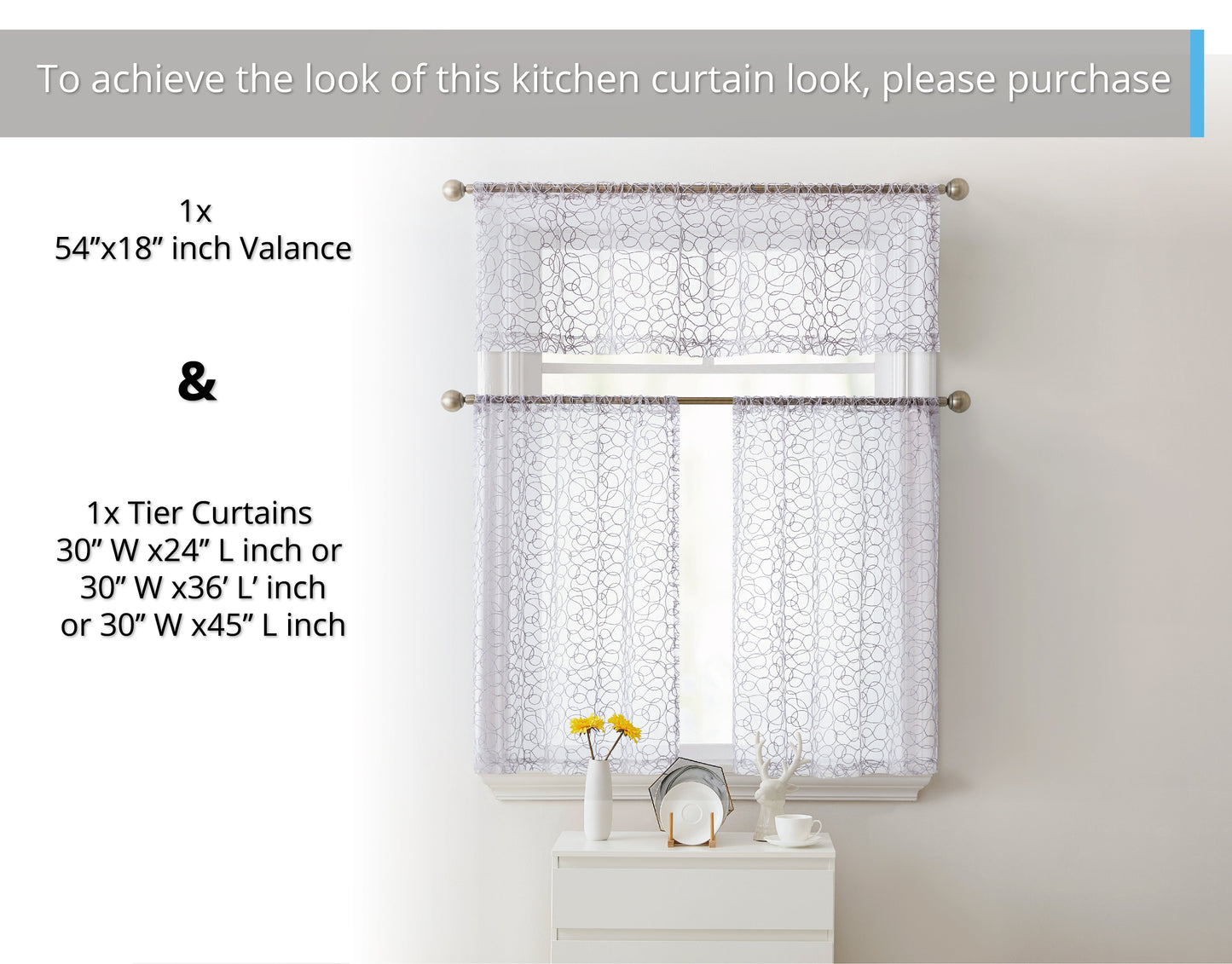 Audrey Embroidered Sheer Rod Pocket Curtain Tiers
