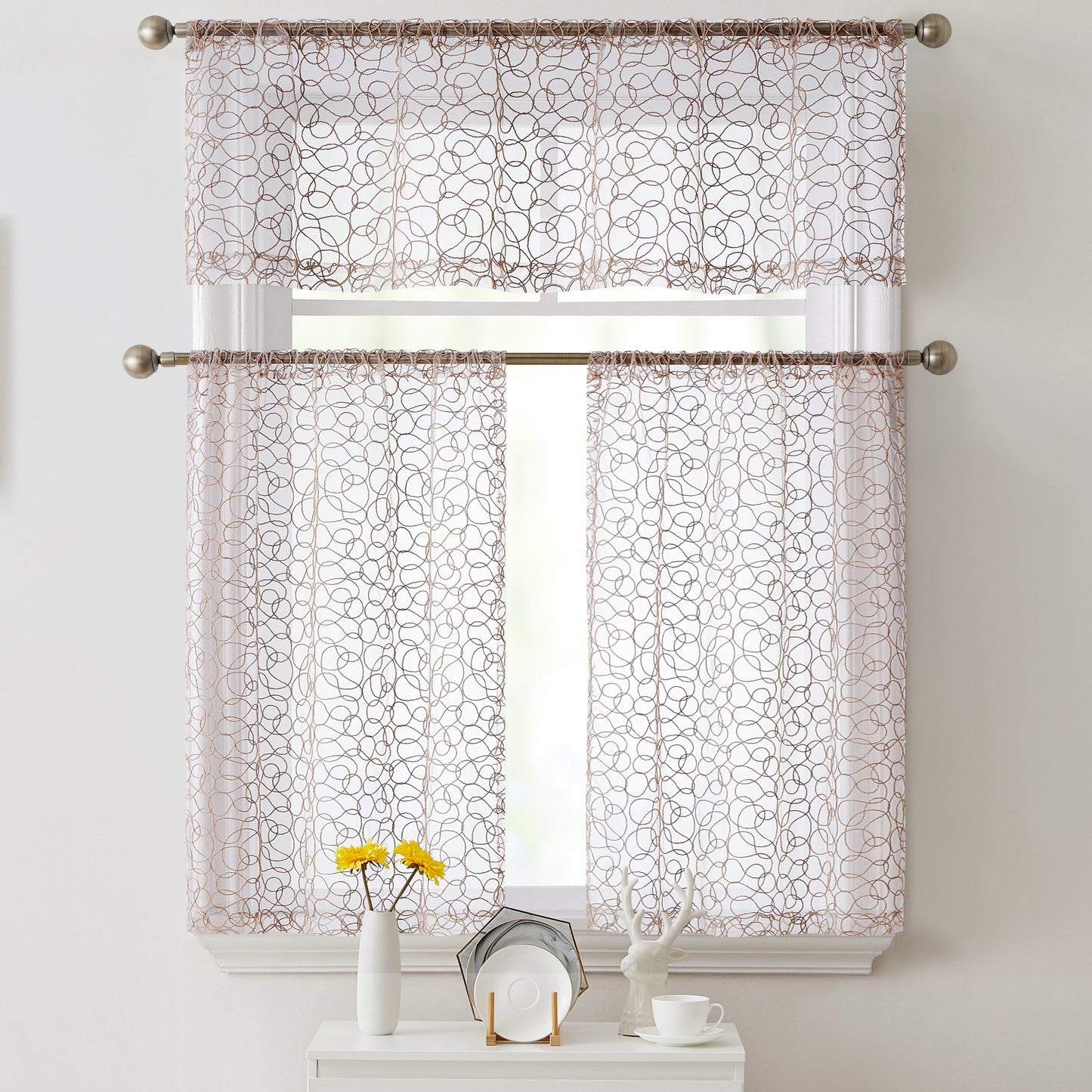 Audrey Embroidered Sheer Rod Pocket Curtain Tiers