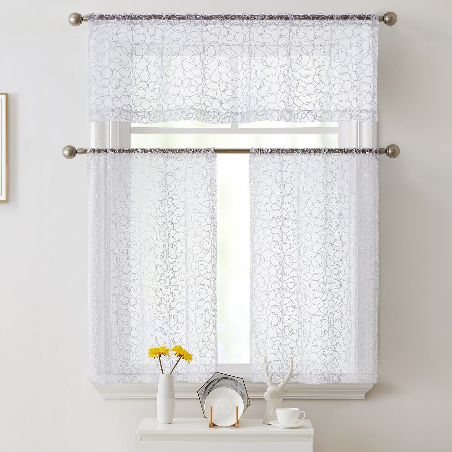 Audrey Embroidered Sheer Rod Pocket Curtain Tiers