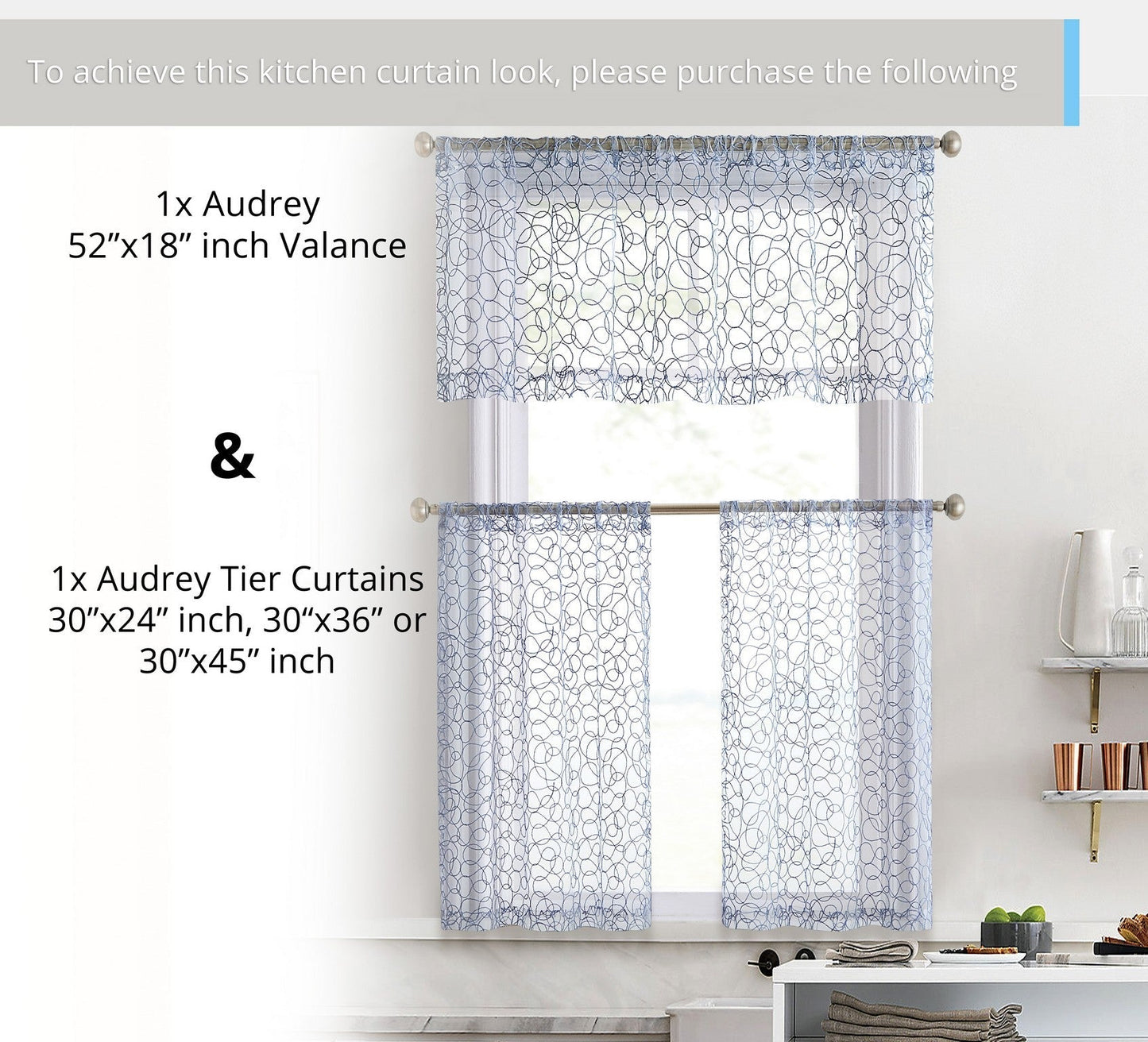 Audrey Embroidered Sheer Rod Pocket Curtain Tiers