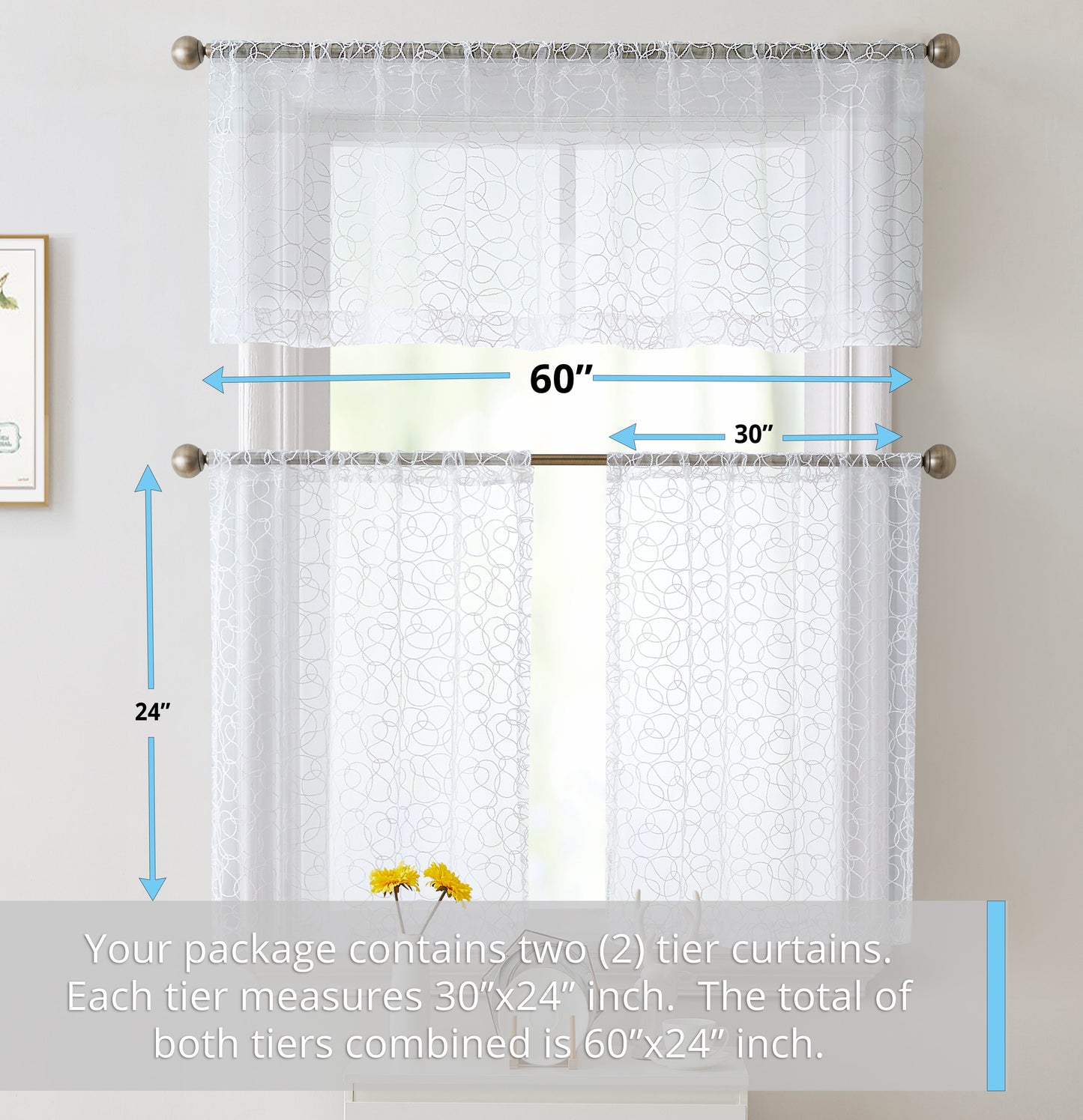 Audrey Embroidered Sheer Rod Pocket Curtain Tiers