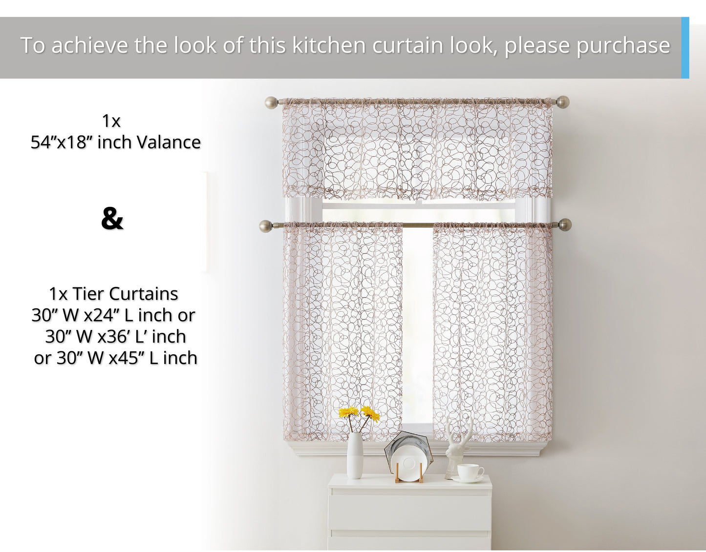 Audrey Embroidered Sheer Rod Pocket Curtain Tiers