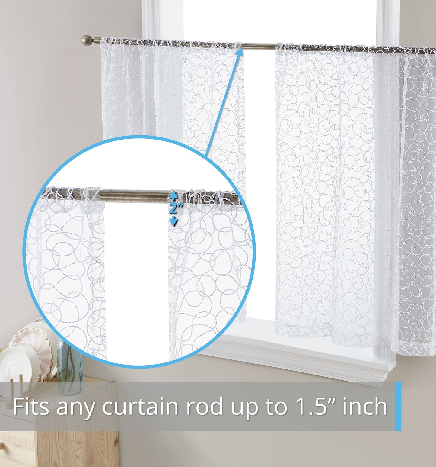 Audrey Embroidered Sheer Rod Pocket Curtain Tiers