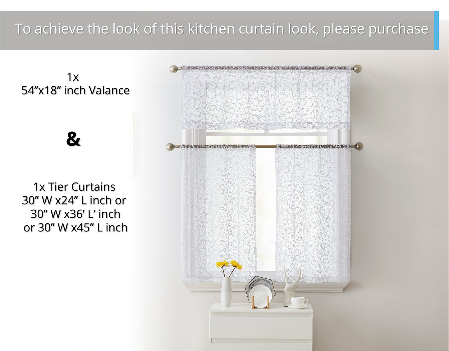 Audrey Embroidered Sheer Rod Pocket Curtain Tiers