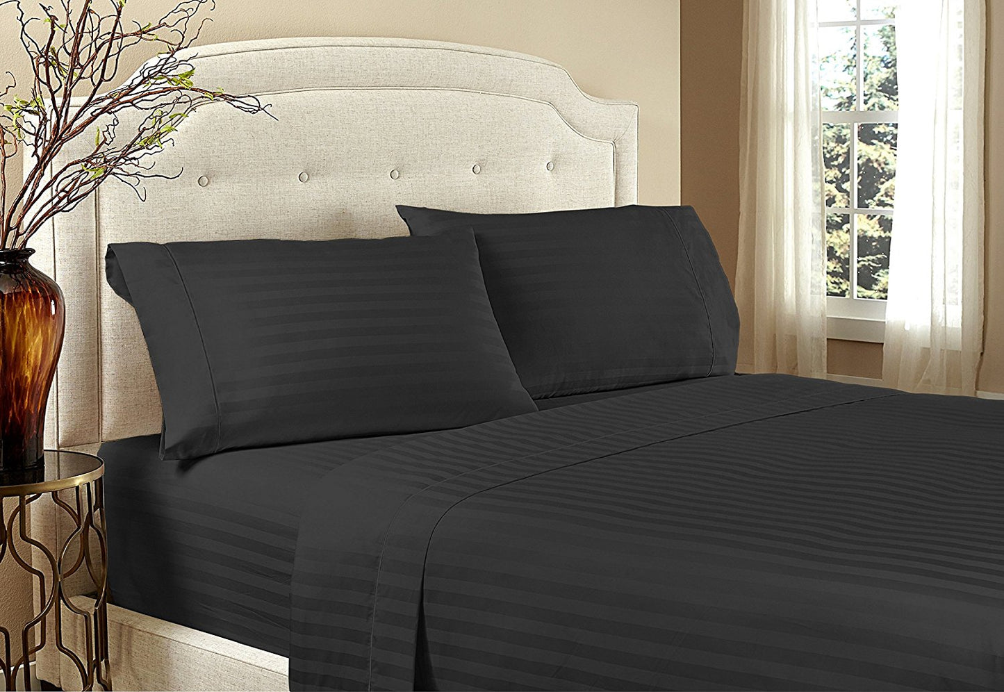 Sábanas a rayas de hotel serie 1800 – Juego de cama de lujo ultrasuave con bolsillos profundos