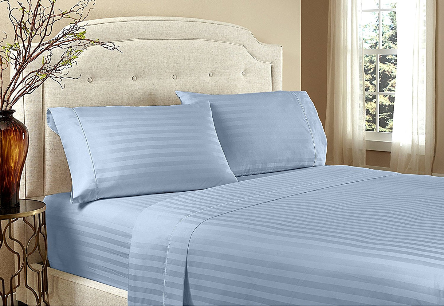 Sábanas a rayas de hotel serie 1800 – Juego de cama de lujo ultrasuave con bolsillos profundos