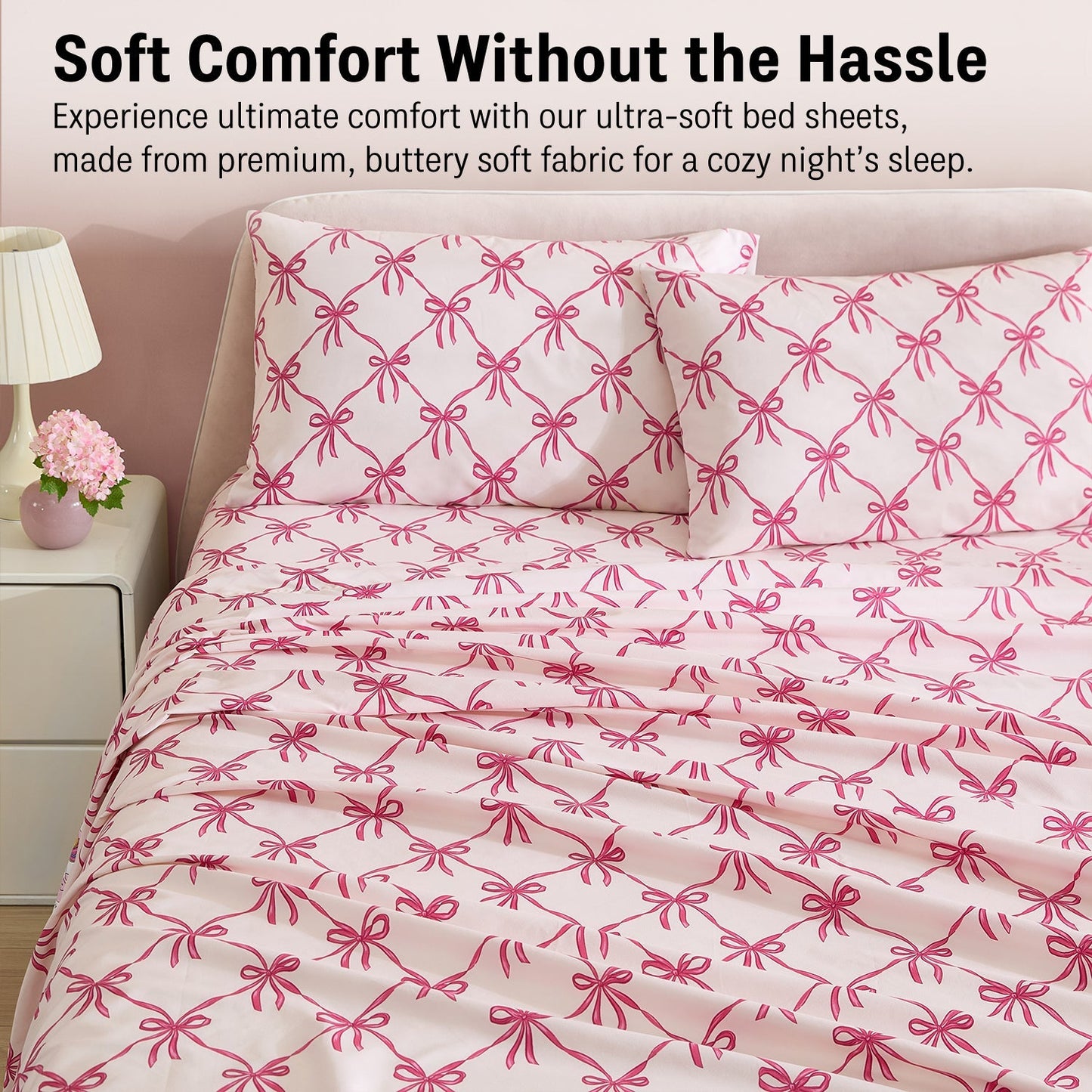 Pink Bows Girls Kids Bed Sheets