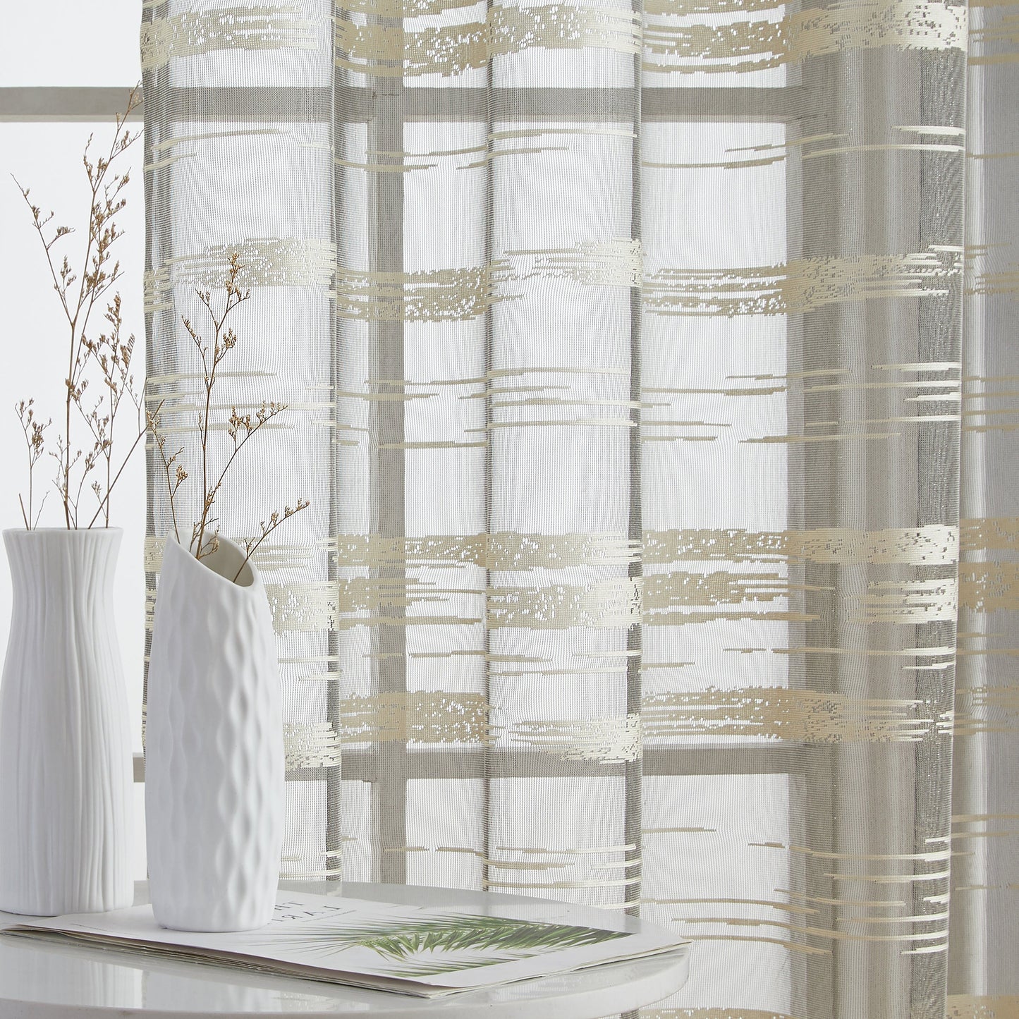 Broadway Stripe Sheer Grommet Curtain Panels