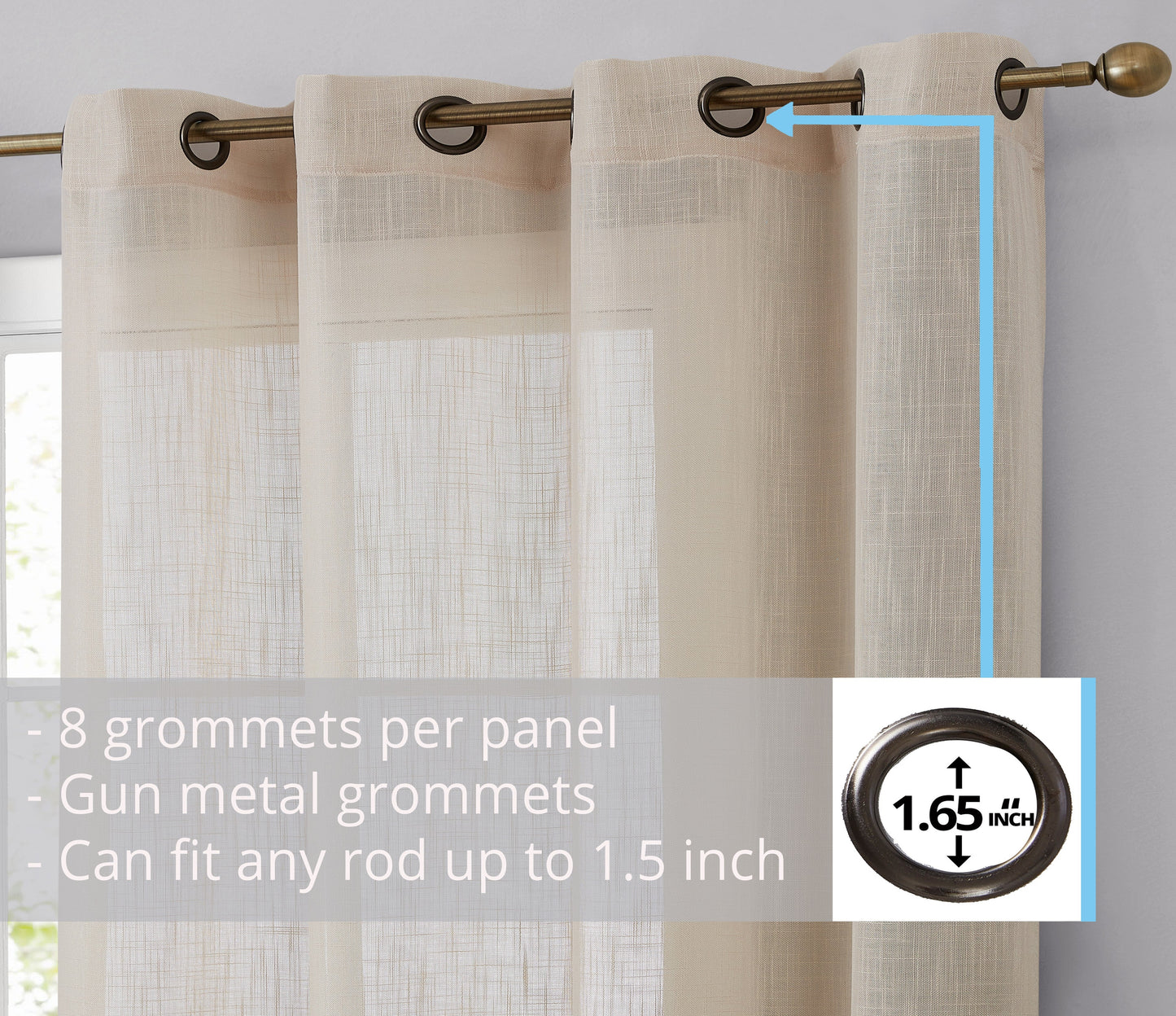 Privacy Faux Linen Textured Semi Sheer Curtain Panels