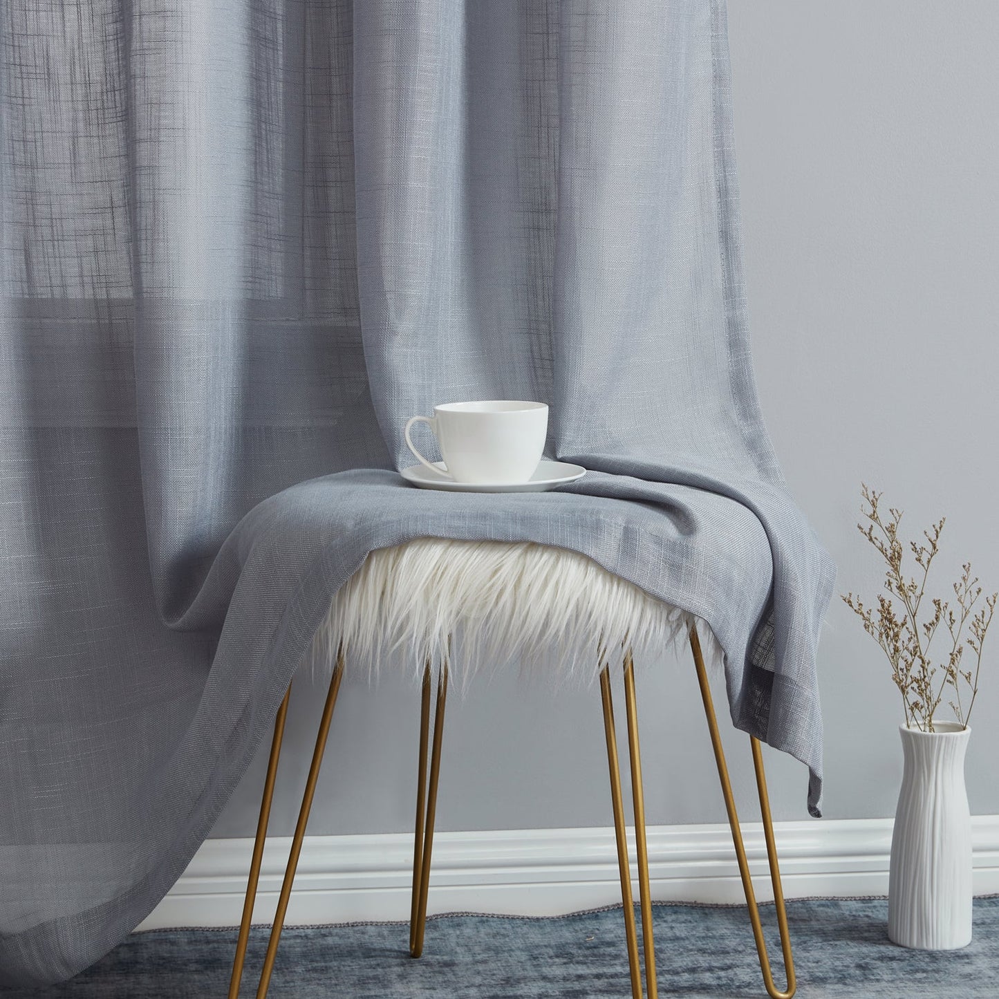 Privacy Faux Linen Textured Semi Sheer Curtain Panels