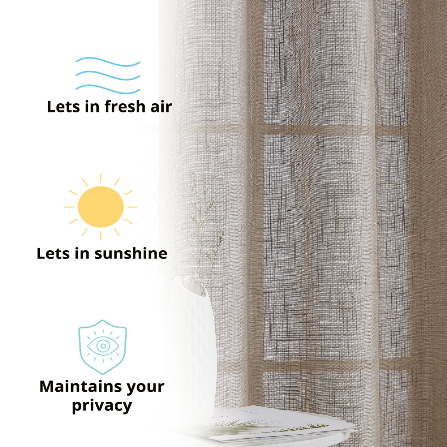 Privacy Faux Linen Textured Semi Sheer Curtain Panels